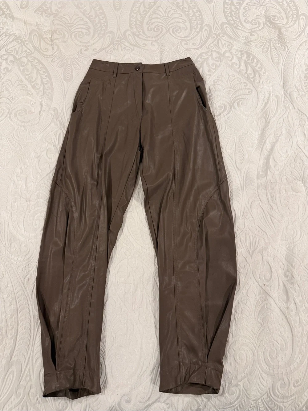 Women Brown Faux Leather Pants